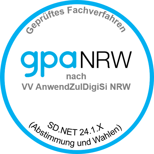 Zertifizierungssiegel der GPA NRW für SD.NET 24.1.x (Abstimmung und Wahlen)
